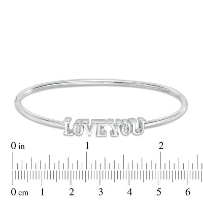 Diamond Accent "LOVE YOU" Open Flex Bangle in Sterling Silver