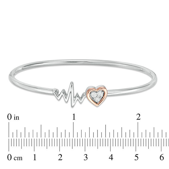 Diamond Accent Heart and Heartbeat Convertible Flex Bangle in Sterling Silver and 10K Rose Gold