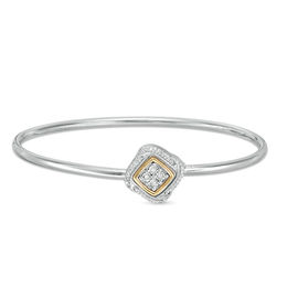 0.086 CT. T.W. Diamond Tilted Swirl Convertible Cushion Flex Bangle in Sterling Silver and 10K Gold