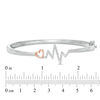 Thumbnail Image 2 of 0.18 CT. T.W. Diamond Heart and Heartbeat Bangle in Sterling Silver and 10K Rose Gold