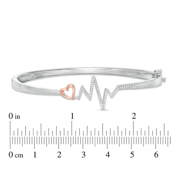 0.18 CT. T.W. Diamond Heart and Heartbeat Bangle in Sterling Silver and 10K Rose Gold