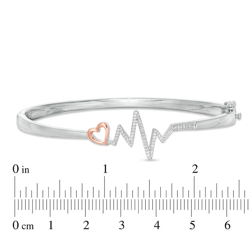 0.18 CT. T.W. Diamond Heart and Heartbeat Bangle in Sterling Silver and 10K Rose Gold