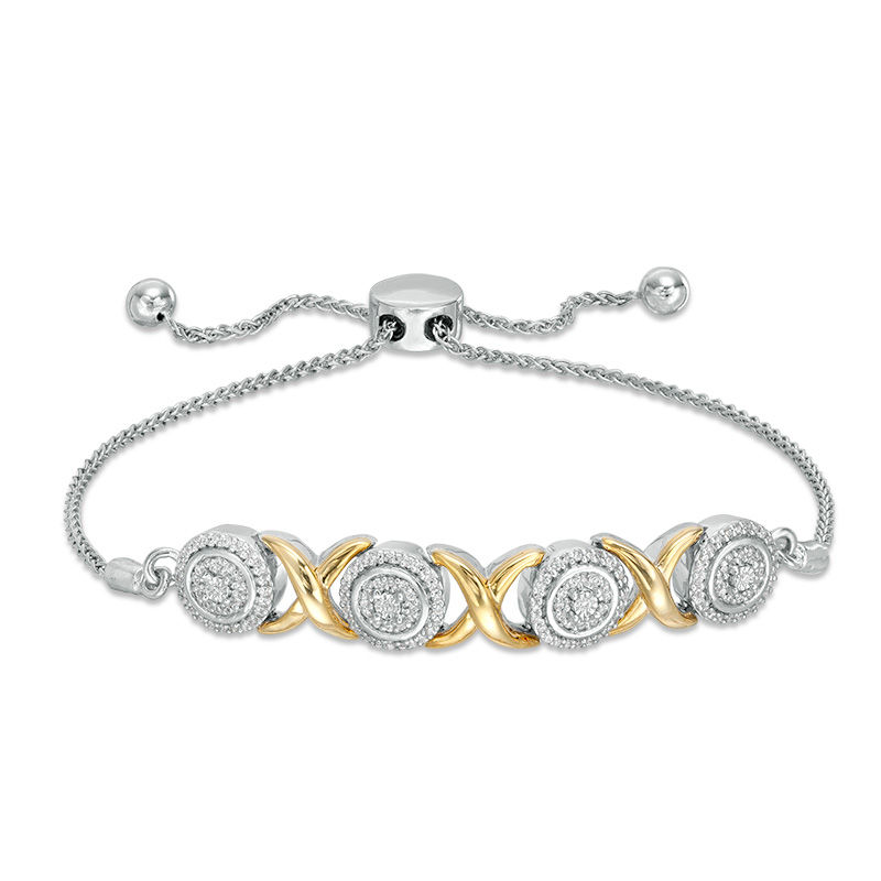 0.23 CT. T.W. Diamond "XO" Bolo Bracelet in Sterling Silver and 10K Gold - 9.5"|Peoples Jewellers