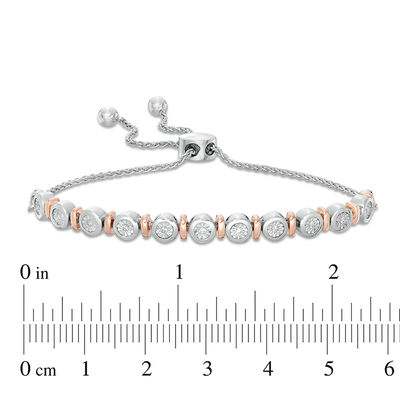 0.085 CT. T.W. Diamond Alternating Vertical Bar Bolo Bracelet in Sterling Silver and 10K Rose Gold - 9.5"