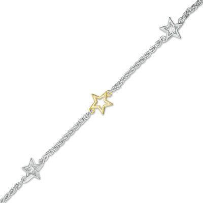 0.147 CT. T.W. Diamond Star Station Bracelet in Sterling Silver and 10K Gold - 7.25"