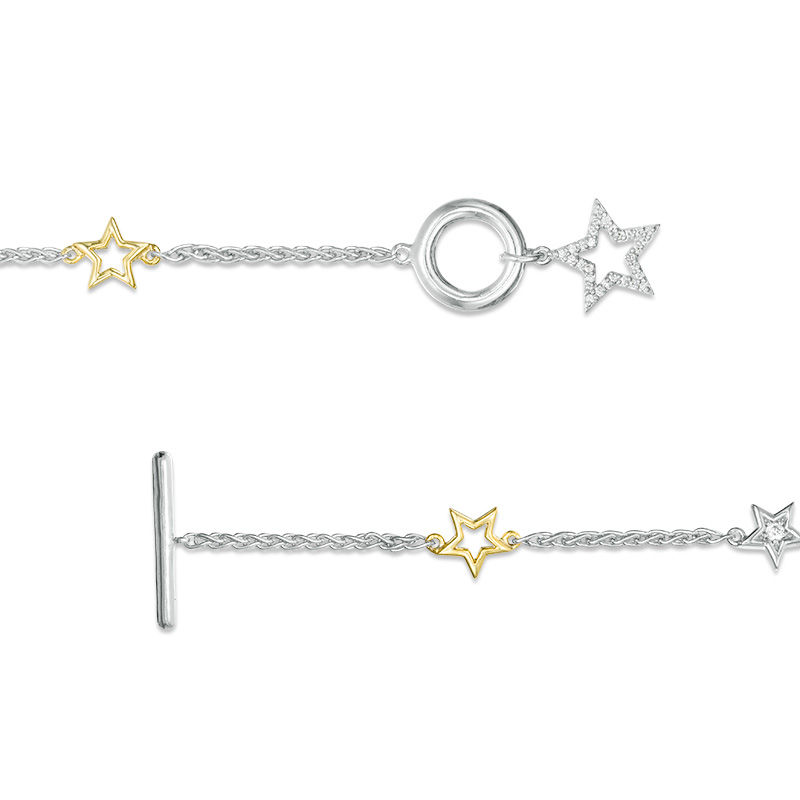 0.147 CT. T.W. Diamond Star Station Bracelet in Sterling Silver and 10K Gold - 7.25"