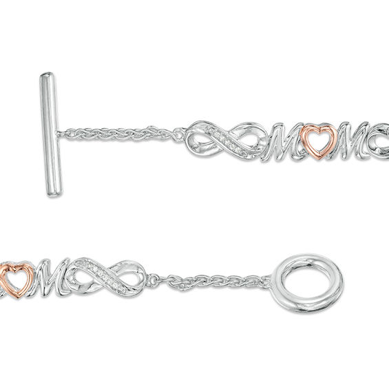 0.086 CT. T.W. Diamond "MOM" Heart and Infinity Alternating Bracelet in Sterling Silver and 10K Rose Gold - 7.25"