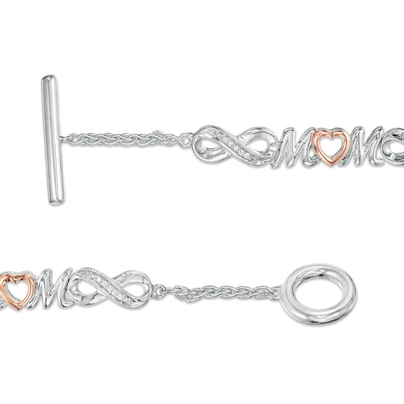 0.086 CT. T.W. Diamond "MOM" Heart and Infinity Alternating Bracelet in Sterling Silver and 10K Rose Gold - 7.25"|Peoples Jewellers