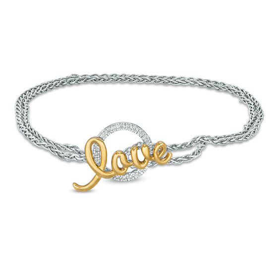 0.18 CT. T.W. Diamond "love" Double Strand Bracelet in Sterling Silver and 10K Gold - 7.25"