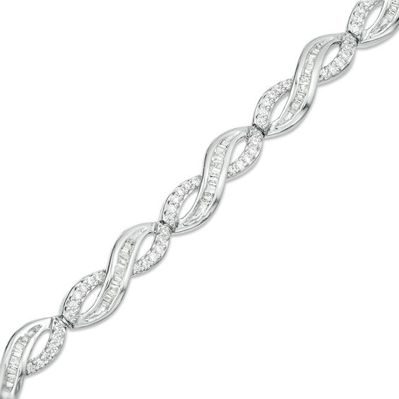 0.45 CT. T.W. Baguette and Round Diamond Infinity Bracelet in Sterling Silver - 7.25"