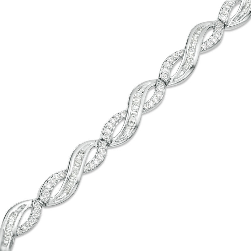 0.45 CT. T.W. Baguette and Round Diamond Infinity Bracelet in Sterling Silver - 7.25"|Peoples Jewellers