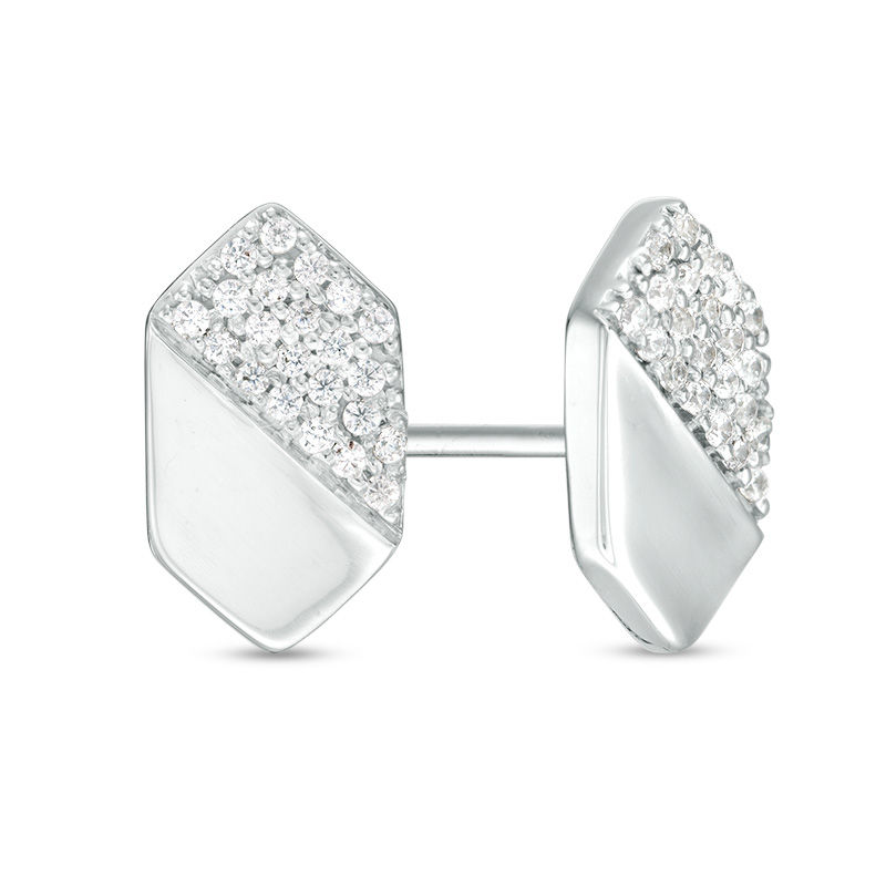 0.16 CT. T.W. Diamond Elongated Hexagon Stud Earrings in 10K White Gold|Peoples Jewellers