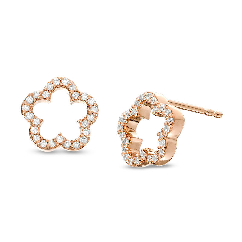 0.16 CT. T.W. Diamond Open Flower Outline Stud Earrings in 10K Rose Gold|Peoples Jewellers