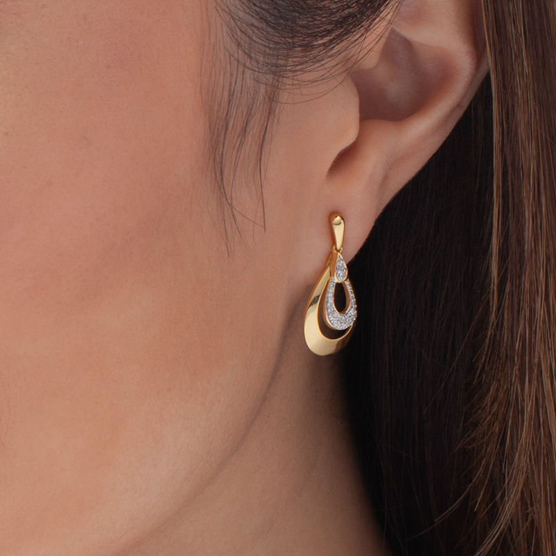0.20 CT. T.W. Diamond Double Teardrop Earrings in 10K Gold