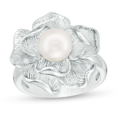 7.0mm Cultured Freshwater Pearl Flower Ring in Sterling Silver - Size 6