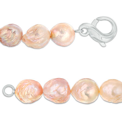 11.0 - 14.0mm Pink Cultured Freshwater Pearl Strand Bracelet with Sterling Silver Clasp