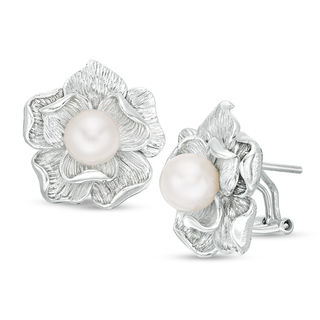 7.0mm Cultured Freshwater Pearl Flower Stud Earrings in Sterling Silver