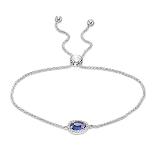 Sideways Pear-Shaped Lab-Created Blue and White Sapphire Frame Bolo Bracelet in Sterling Silver - 9.0"