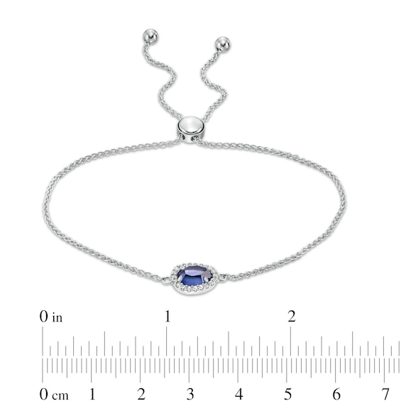 Sideways Pear-Shaped Lab-Created Blue and White Sapphire Frame Bolo Bracelet in Sterling Silver - 9.0"