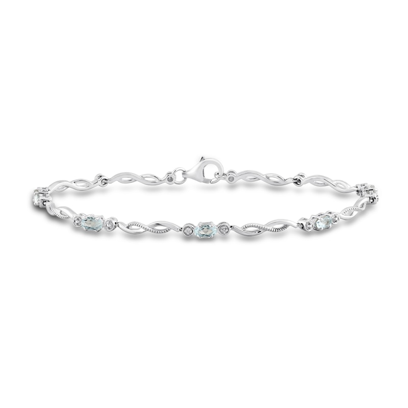 Oval Aquamarine and Diamond Accent Station Beaded Infinity Twist Bracelet in Sterling Silver - 7.5"|Peoples Jewellers