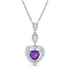 7.0mm Heart-Shaped Amethyst and Lab-Created White Sapphire Frame Triple Drop Pendant in Sterling Silver