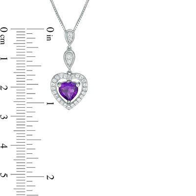 7.0mm Heart-Shaped Amethyst and Lab-Created White Sapphire Frame Triple Drop Pendant in Sterling Silver