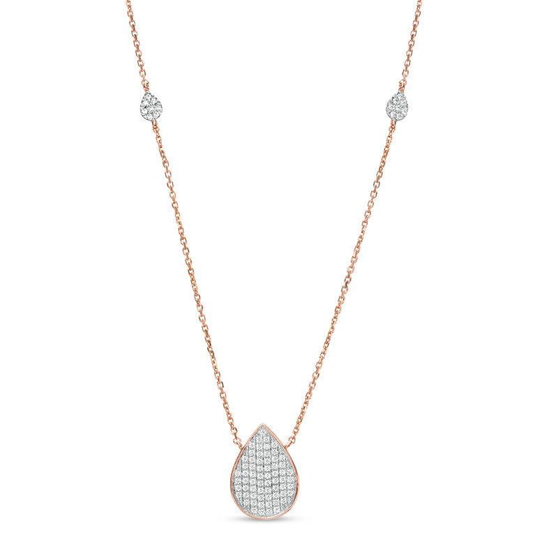 0.25 CT. T.W. Composite Diamond Teardrop Station Necklace in 10K Rose Gold
