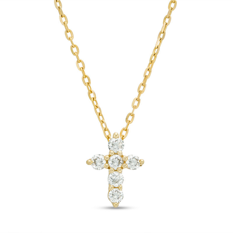 Main Image 1 of 0.10 CT. T.W. Diamond Mini Cross Pendant in 10K Gold