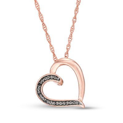 Black Diamond Accent Tilted Loop Heart Outline Pendant in 10K Rose Gold