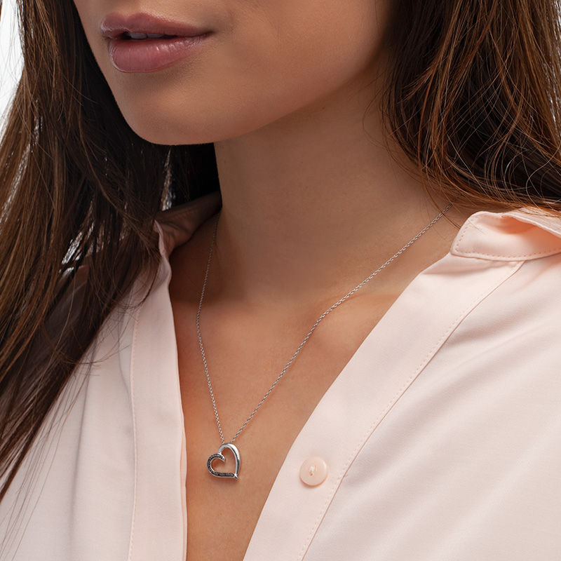 Black Diamond Accent Tilted Loop Heart Outline Pendant in 10K Gold|Peoples Jewellers
