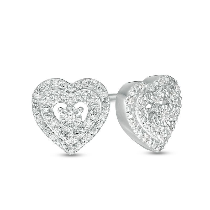 0.085 CT. T.W. Diamond Double Heart Frame Stud Earrings in Sterling Silver|Peoples Jewellers