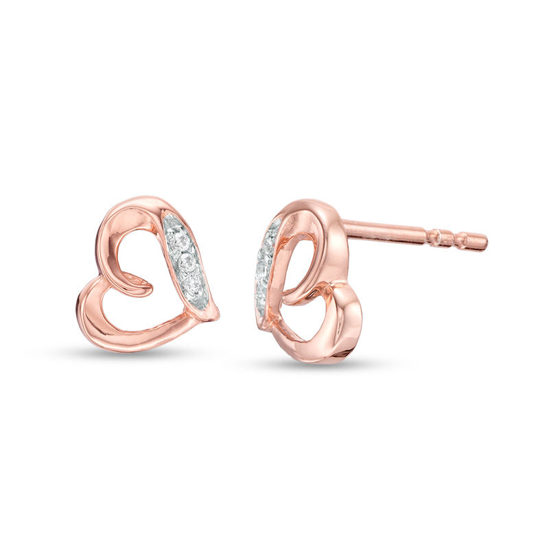 Diamond Accent Loop Heart Stud Earrings in 10K Rose Gold|Peoples Jewellers