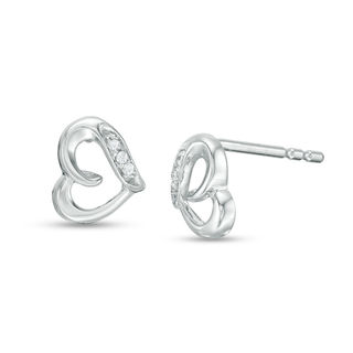 Diamond Accent Loop Heart Stud Earrings in 10K Gold