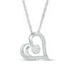 Thumbnail Image 0 of 0.065 CT. T.W. Diamond Flower and Heart Outline Pendant in 10K White Gold