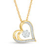 Thumbnail Image 1 of 0.065 CT. T.W. Diamond Flower and Heart Outline Pendant in 10K Gold