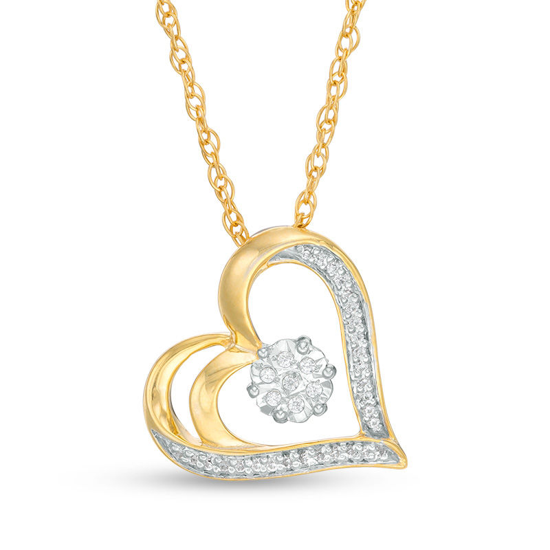 0.065 CT. T.W. Diamond Flower and Heart Outline Pendant in 10K Gold|Peoples Jewellers