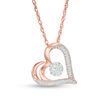 Thumbnail Image 0 of 0.065 CT. T.W. Diamond Flower and Heart Outline Pendant in 10K Rose Gold