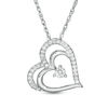 Thumbnail Image 0 of 0.085 CT. T.W. Diamond Tilted Double Heart Pendant in 10K White Gold