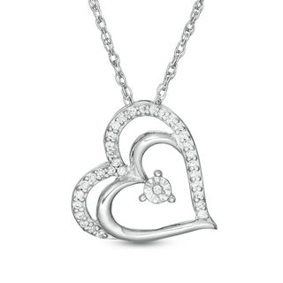 0.085 CT. T.W. Diamond Tilted Double Heart Pendant in 10K White Gold