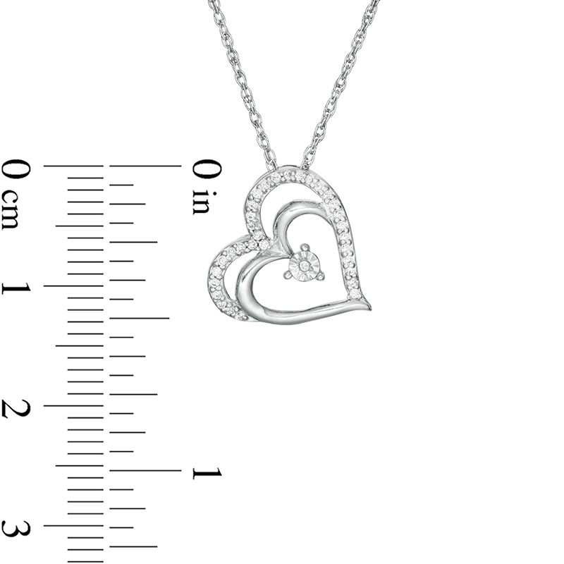 0.085 CT. T.W. Diamond Tilted Double Heart Pendant in 10K White Gold