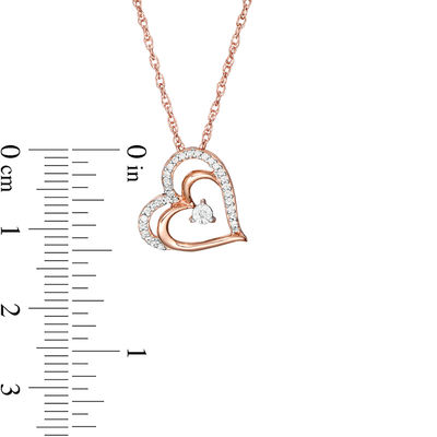 0.085 CT. T.W. Diamond Tilted Layered Double Heart Pendant in 10K Rose Gold