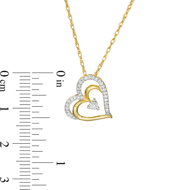 0.085 CT. T.W. Diamond Tilted Layered Double Heart Pendant in 10K Gold|Peoples Jewellers
