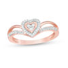 Thumbnail Image 0 of 0.116 CT. T.W. Diamond Heart Frame Split Shank Promise Ring in 10K Rose Gold