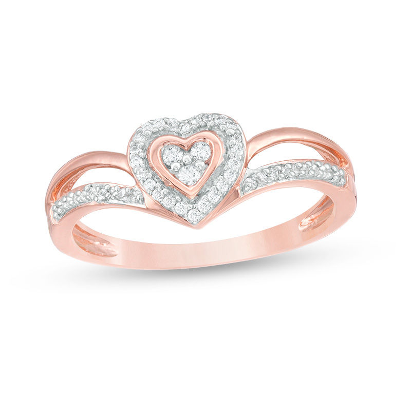 0.116 CT. T.W. Diamond Heart Frame Split Shank Promise Ring in 10K Rose Gold|Peoples Jewellers