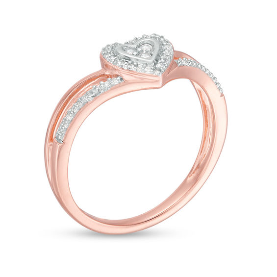 0.116 CT. T.W. Diamond Heart Frame Split Shank Promise Ring in 10K Rose Gold