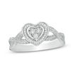 Thumbnail Image 0 of 0.085 CT. T.W. Diamond Heart Frame Crossover Shank Promise Ring in Sterling Silver