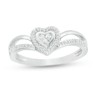 0.116 CT. T.W. Composite Diamond Heart Frame Split Shank Promise Ring in 10K Gold