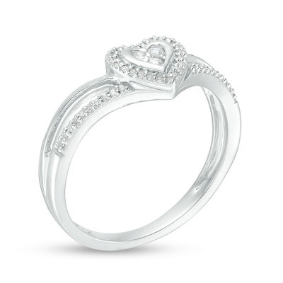 0.116 CT. T.W. Composite Diamond Heart Frame Split Shank Promise Ring in 10K Gold