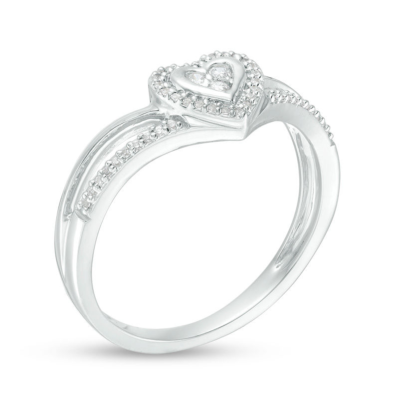 0.116 CT. T.W. Composite Diamond Heart Frame Split Shank Promise Ring in 10K Gold|Peoples Jewellers