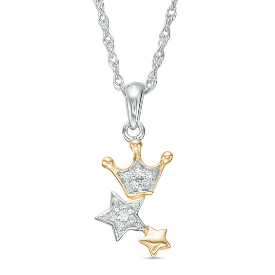 0.04 CT. T.W. Diamond Crown and Star Pendant in Sterling Silver and 10K Gold